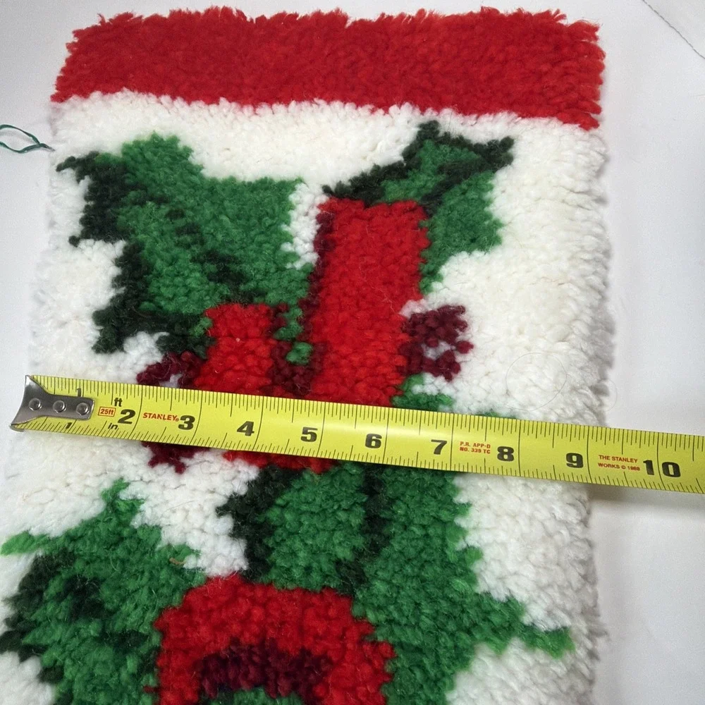 Vintage Handmade Latch Hook Rug Christmas Stocking